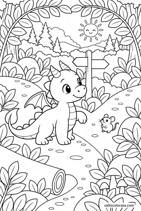 The Fern Maze. A free Kawaii L2 coloring page from the Tiny Dragon Adventures series, with a detailed scene to color. Download an A4 PDF or branded PNG.