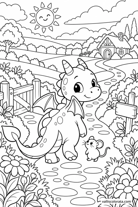The Homeward Trail. A free Kawaii L2 coloring page from the Tiny Dragon Adventures series, with a detailed scene to color. Download an A4 PDF or branded PNG.