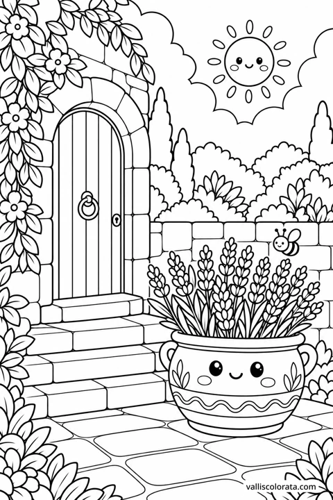 Lavanda uz stube. Bojanka iz kolekcije Jadranski mir. Preuzmite PNG s oznakom Vallis Colorata ili A4 PDF.