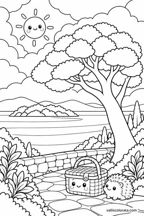 Bor nad uvalom. Bojanka iz kolekcije Jadranski mir. Preuzmite PNG s oznakom Vallis Colorata ili A4 PDF.