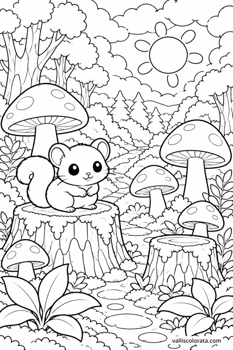 Mushroom Clearing. A Kawaii coloring page from Forest Pause. Download the branded PNG or A4 PDF.