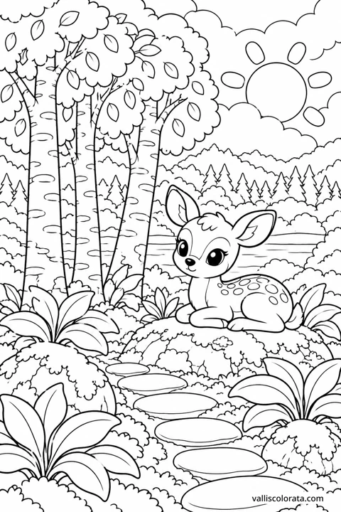 Birch Grove Path. A Kawaii coloring page from Forest Pause. Download the branded PNG or A4 PDF.