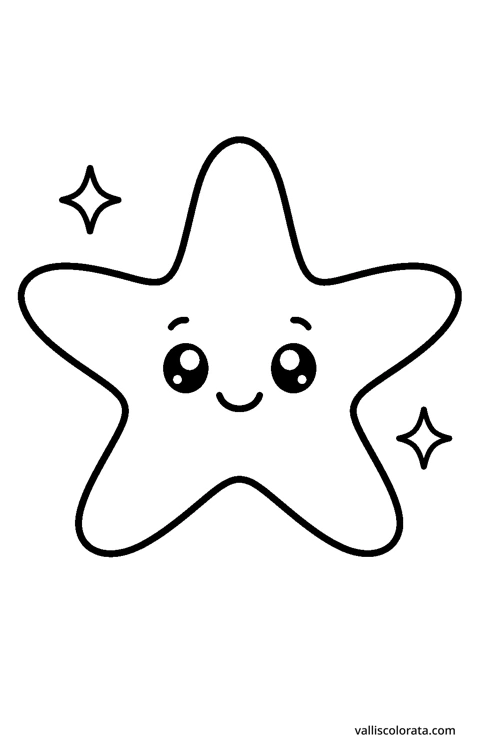 Smiling starfish in a playful Pop Kawai design. An easy L1 coloring page with bold black outlines, spacious white areas and no shading.