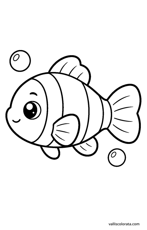 Clownfish in a playful Pop Kawai design. An easy L1 coloring page with bold black outlines, spacious white areas and no shading.