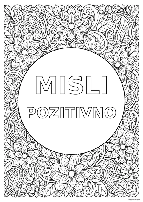 Think Positive (Croatian lettering). A Affirmation Doodles coloring page from Positive Moments. Download the branded PNG or A4 PDF.
