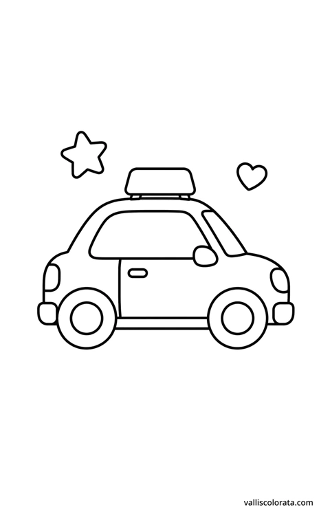 Taxi with rounded shapes, large white coloring spaces, an outlined star and heart.
