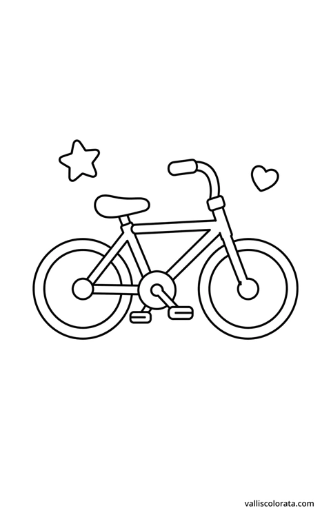 Bicycle with rounded shapes, large white coloring spaces, an outlined star and heart.