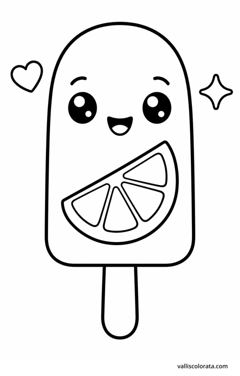 Color fruit popsicle in a cheerful Pop Kawai design. Bold outlines, simple shapes and roomy coloring areas make this L1 page a relaxing little project.