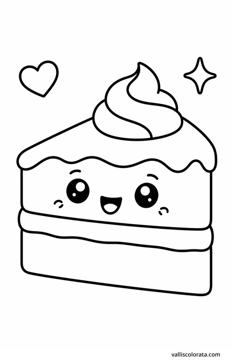 Color slice of layer cake in a cheerful Pop Kawai design. Bold outlines, simple shapes and roomy coloring areas make this L1 page a relaxing little project.