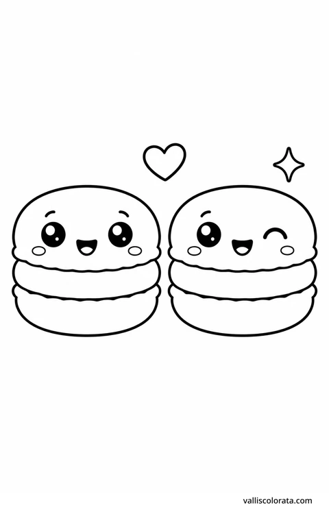 Color two macarons in a cheerful Pop Kawai design. Bold outlines, simple shapes and roomy coloring areas make this L1 page a relaxing little project.