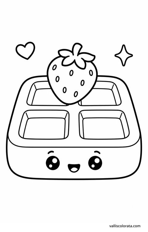 Color waffle with a berry in a cheerful Pop Kawai design. Bold outlines, simple shapes and roomy coloring areas make this L1 page a relaxing little project.