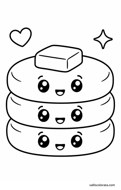Color pancake stack in a cheerful Pop Kawai design. Bold outlines, simple shapes and roomy coloring areas make this L1 page a relaxing little project.
