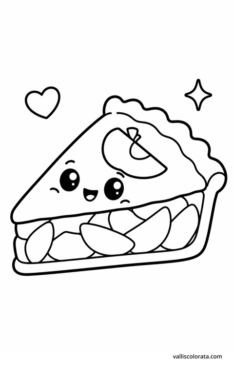 Color slice of apple pie in a cheerful Pop Kawai design. Bold outlines, simple shapes and roomy coloring areas make this L1 page a relaxing little project.