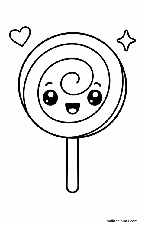 Color swirl lollipop in a cheerful Pop Kawai design. Bold outlines, simple shapes and roomy coloring areas make this L1 page a relaxing little project.