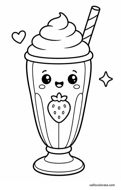 Color strawberry milkshake in a cheerful Pop Kawai design. Bold outlines, simple shapes and roomy coloring areas make this L1 page a relaxing little project.
