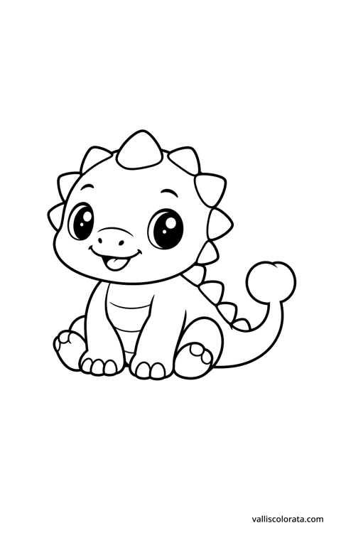 Ankylosaurus sitting. A simple Pop Kawai L1 dinosaur coloring page with bold black outlines, large white spaces and no scenery.