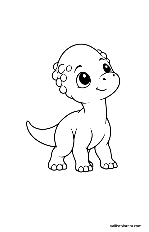 Pachycephalosaurus looking up. A simple Pop Kawai L1 dinosaur coloring page with bold black outlines, large white spaces and no scenery.