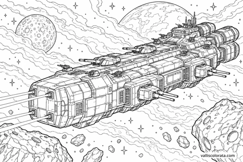 Iron Bastion — Industrial Dreadnought. A Realistic coloring page from Space Battleships. Download the branded PNG or A4 PDF.