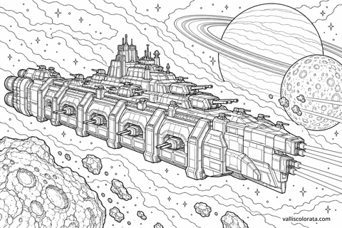 Svođena citadela — katedralni bojni brod. Bojanka iz kolekcije Svemirski bojni brodovi. Preuzmite PNG s oznakom Vallis Colorata ili A4 PDF.