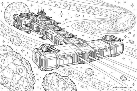 Hammerhead Rampart — Transverse-Bow Battleship. A Realistic coloring page from Space Battleships. Download the branded PNG or A4 PDF.
