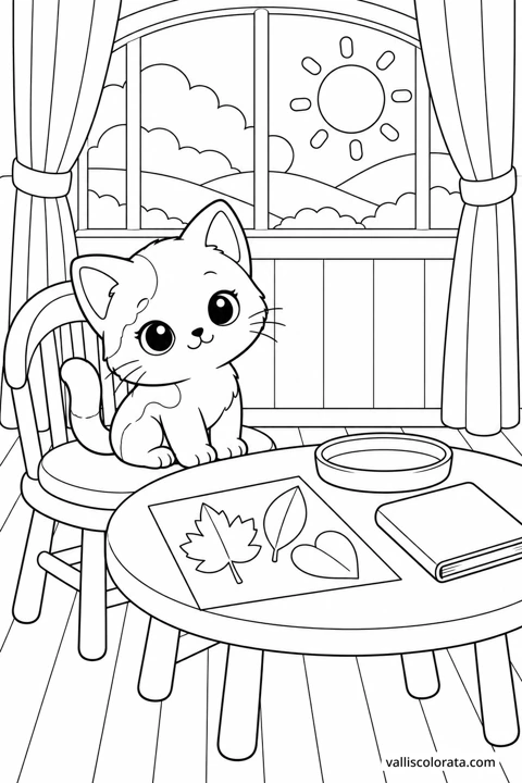 Pressed Leaves on the Table. A Kawaii coloring page from Small Quiet Moments. Download the branded PNG or A4 PDF.