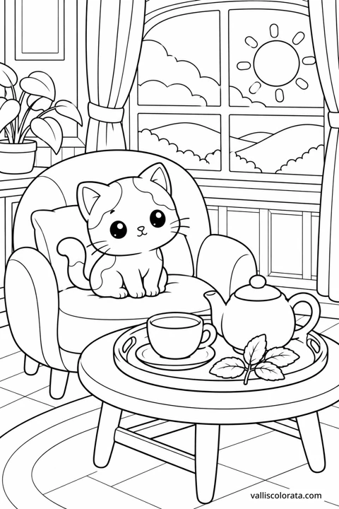 Herbal Tea Tray. A Kawaii coloring page from Small Quiet Moments. Download the branded PNG or A4 PDF.